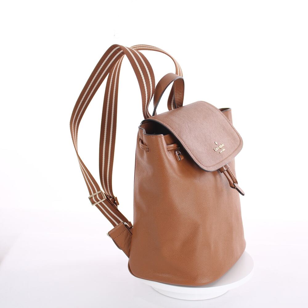 Kate Spade Rosie Medium Flap Backpack Warm Gingerbread Brown Pebbled Leather Bag - Picture 3 of 9